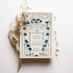 Invitation Menu Vintage Marine Bleu & Turquoise Art Nouveau