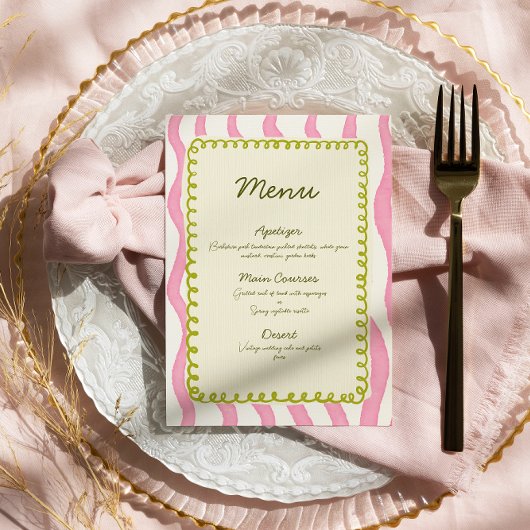 Invitation Menu Whimsical Modern Rose & Green Mariage