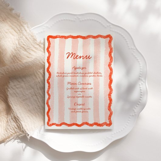 Invitation Menu Whimsical Modern Rose & Red Mariage