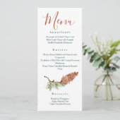 Invitation Menus de dîner de réception aux cônes de pin rusti (Debout devant)