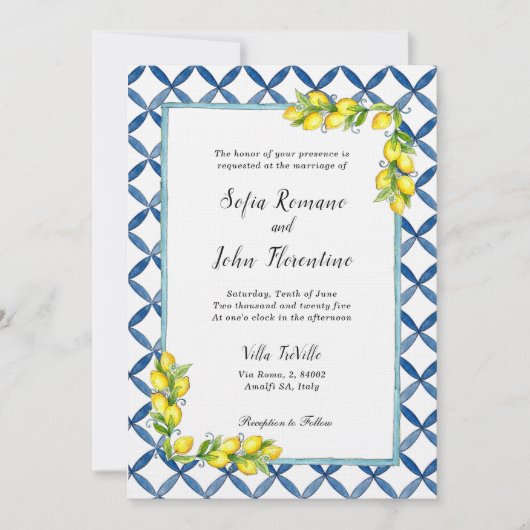 Invitation Menus italiens et motif citron (Devant)