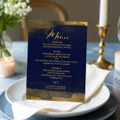 Invitation Menus Mariage aquarelle | Bleu Abstrait doré