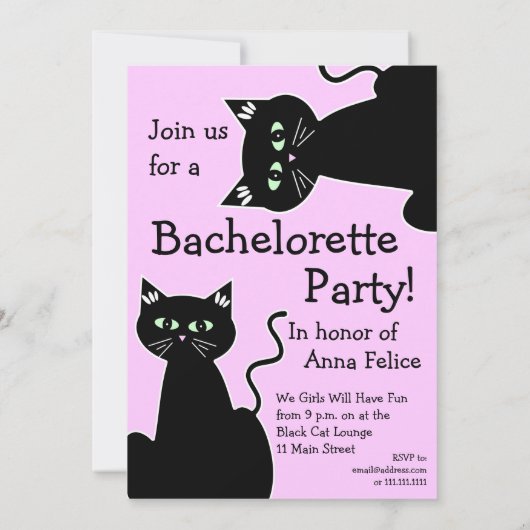 Invitation Meow ! Bachelorée de chats noirs verts (Dos)