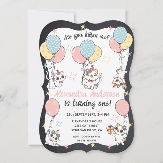 Invitation Meow Milestone : Thème Chat 1er Anniversaire Invit (Devant)