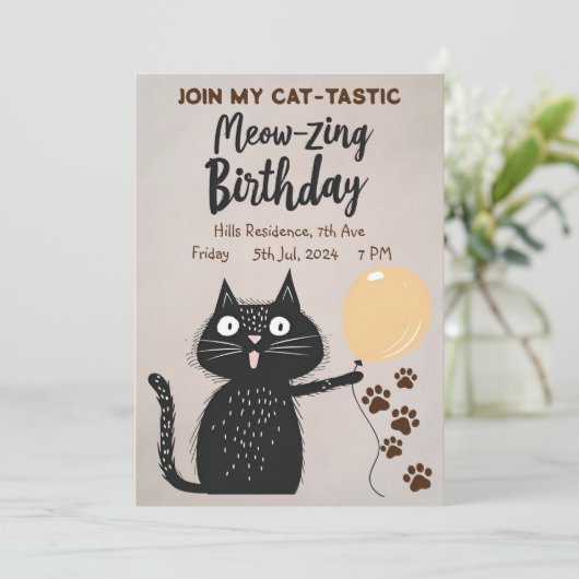Invitation Meow-zing Anniversaire ! Chat Noir Rejoignez Mon C (Debout devant)