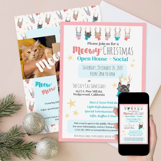 Invitation Meowy Christmas Cat Shelter Open House Party Event