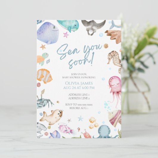 Invitation Mer bientôt baby shower (Debout devant)