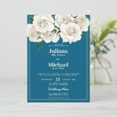 Invitation Mer bleu blanc or parties scintillant rose Mariage (Debout devant)