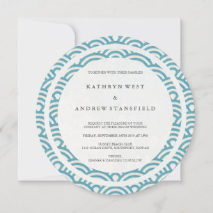 Invitation Mer Bleu Stylisé Vagues Élégante Mariage Plage