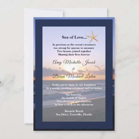 Invitation Mer d'amour | Plage Sunset Starfish Mariage Invit (Devant)
