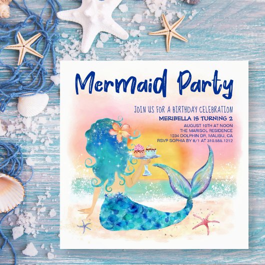 Invitation Mer de Mermaid | Beach Cupcakes & Starfish Anniver