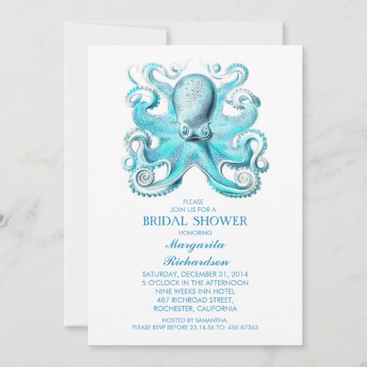 Invitation mer de pieuvre bleu douche nuptiale (Devant)