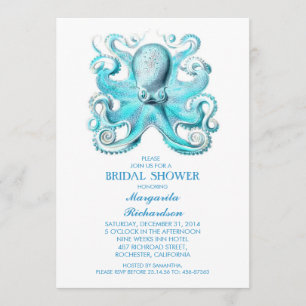 Invitation mer de pieuvre bleu douche nuptiale