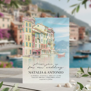 Invitation Mer d'Italie   Mariage d'aquarelle Portofino