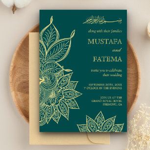 Invitation Mer d'or Vert Mehendi Henna Mariage islamique