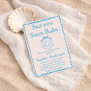 Invitation Mer Élegante de Coquillages À Bientôt pour la Baby