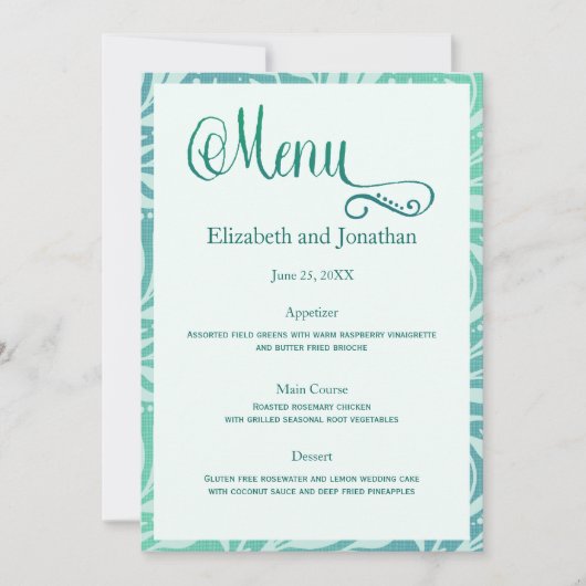 Invitation Mer Grass Beach Wedding Reception Menu (Devant)