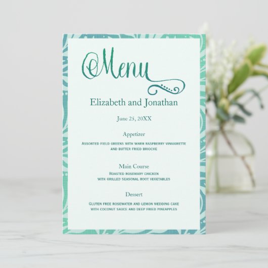 Invitation Mer Grass Beach Wedding Reception Menu (Debout devant)