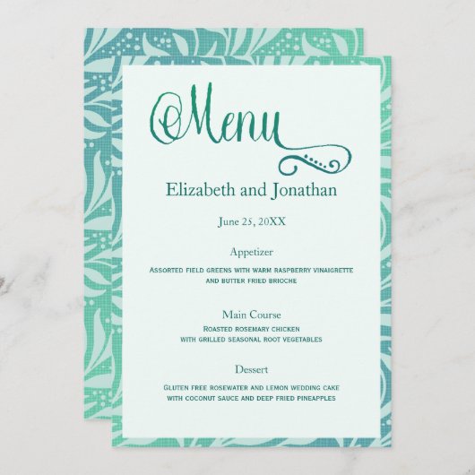 Invitation Mer Grass Beach Wedding Reception Menu (Devant / Derrière)