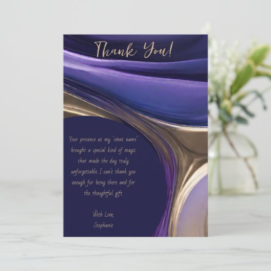Invitation Merci-Abstrait moderne -Bleu, violet et or (Debout devant)