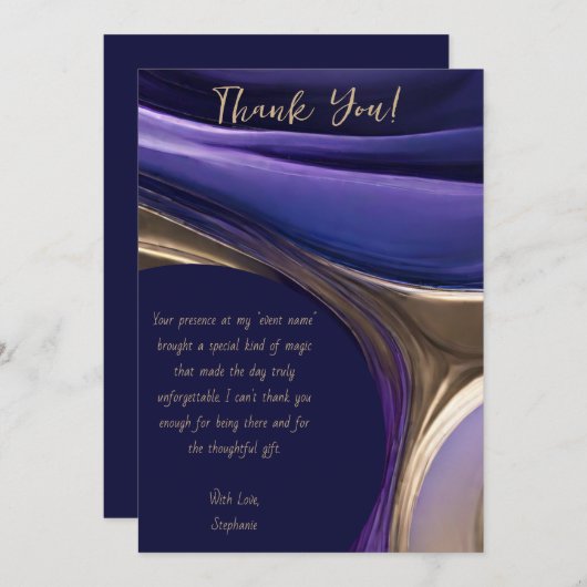 Invitation Merci-Abstrait moderne -Bleu, violet et or (Devant / Derrière)