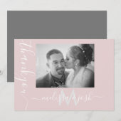 Invitation Merci aux couples de mariage photo rose écriture m (Devant / Derrière)