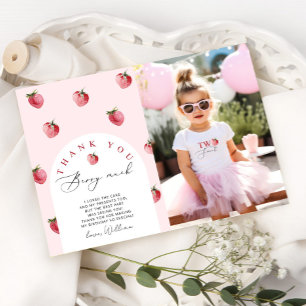 Invitation Merci baies beaucoup fraise photo anniversaire