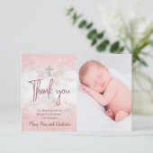 Invitation merci baptême fausse parties scintillant rose sur  (Debout devant)