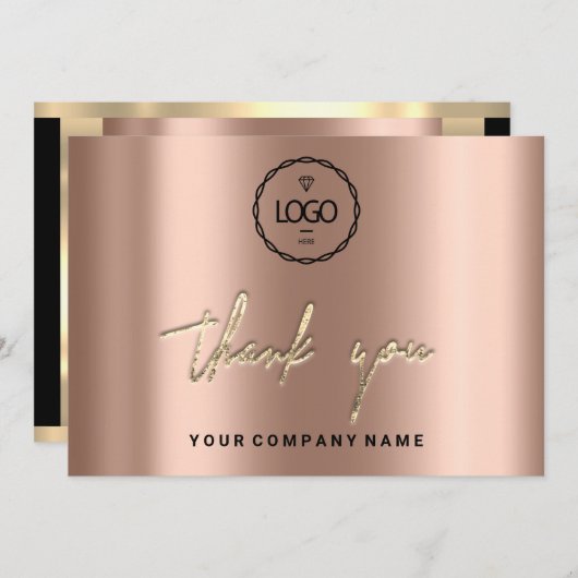 Invitation Merci Business Insertion Logo Rose Gold Elegant (Devant / Derrière)