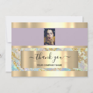 Invitation Merci Business Insertion Photo Gold Marble Purple