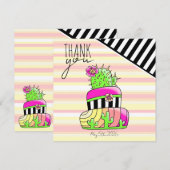 Invitation « Merci » Cactus Néon (Devant / Derrière)