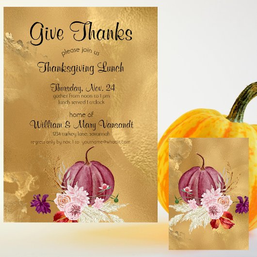 Invitation Merci Citrouille Floral Thanksgiving Déjeuner