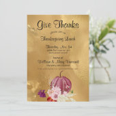 Invitation Merci Citrouille Floral Thanksgiving Déjeuner (Debout devant)