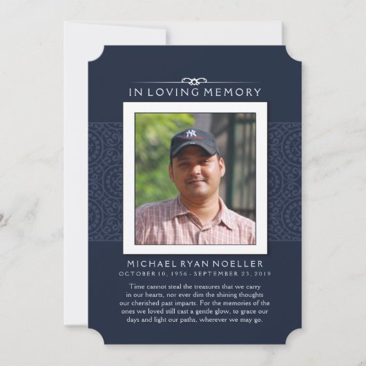 Invitation Merci commémoratif en bleu profond Photo PEUT-ÊTRE (Devant)