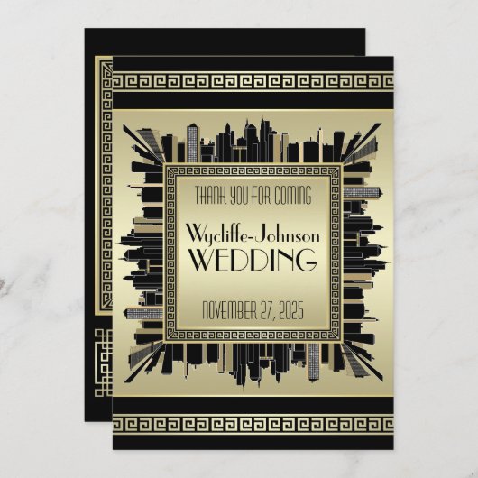 Invitation Merci d'art déco épousant le charme d'or de (Devant / Derrière)