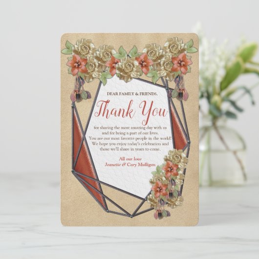 Invitation Merci d'art géométrique en cuir et daim (Debout devant)