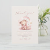 Invitation Merci de Baby shower de l'ours en peluche rose (Debout devant)