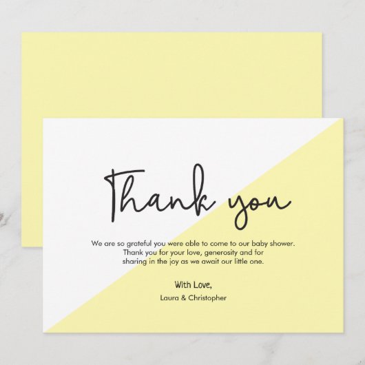 Invitation Merci de Baby shower moderne jaune simple (Devant / Derrière)