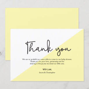 Invitation Merci de Baby shower moderne jaune simple