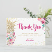 Invitation Merci de Baby shower Tropical Pink Gold (Debout devant)