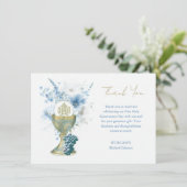 Invitation Merci de communion catholique Blue Floral (Debout devant)