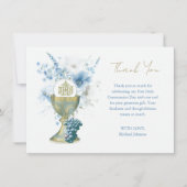 Invitation Merci de communion catholique Blue Floral (Devant)