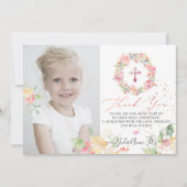 Invitation Merci de communion Rose (Devant)