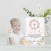 Invitation Merci de communion Rose (Debout devant)