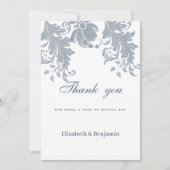 Invitation Merci de dentelle bleu mauve blanc élégant (Devant)