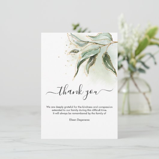 Invitation Merci de deuil de l'Eucalyptus vert or (Debout devant)