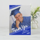 Invitation Merci de diplôme Royal Bleu Brush Script Photo (Debout devant)