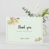Invitation Merci de fleur d'ivoire d'or vert menthe blanc (Debout devant)