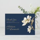 Invitation Merci de fleurs bleu marine de luxe (Debout devant)