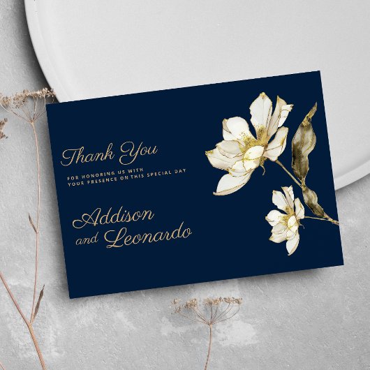 Invitation Merci de fleurs bleu marine de luxe